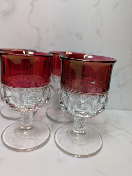 Tiffin King’s Crown Ruby Flash Water Goblets Set of 4 Vintage Thumbprint Glasses