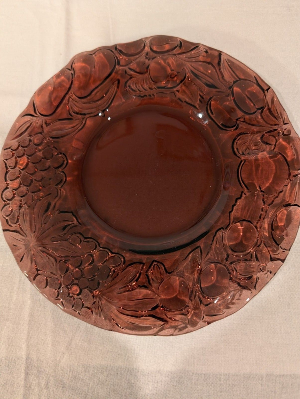 Italian Intaglio Amethyst Salad Plates — Vintage 1970s Pressed Glass — Set of 4