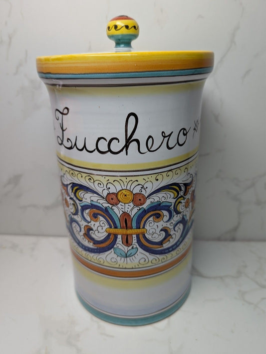 L'Antica Deruta Italian Majolica Sugar Canister w Lid Bellezza 1994