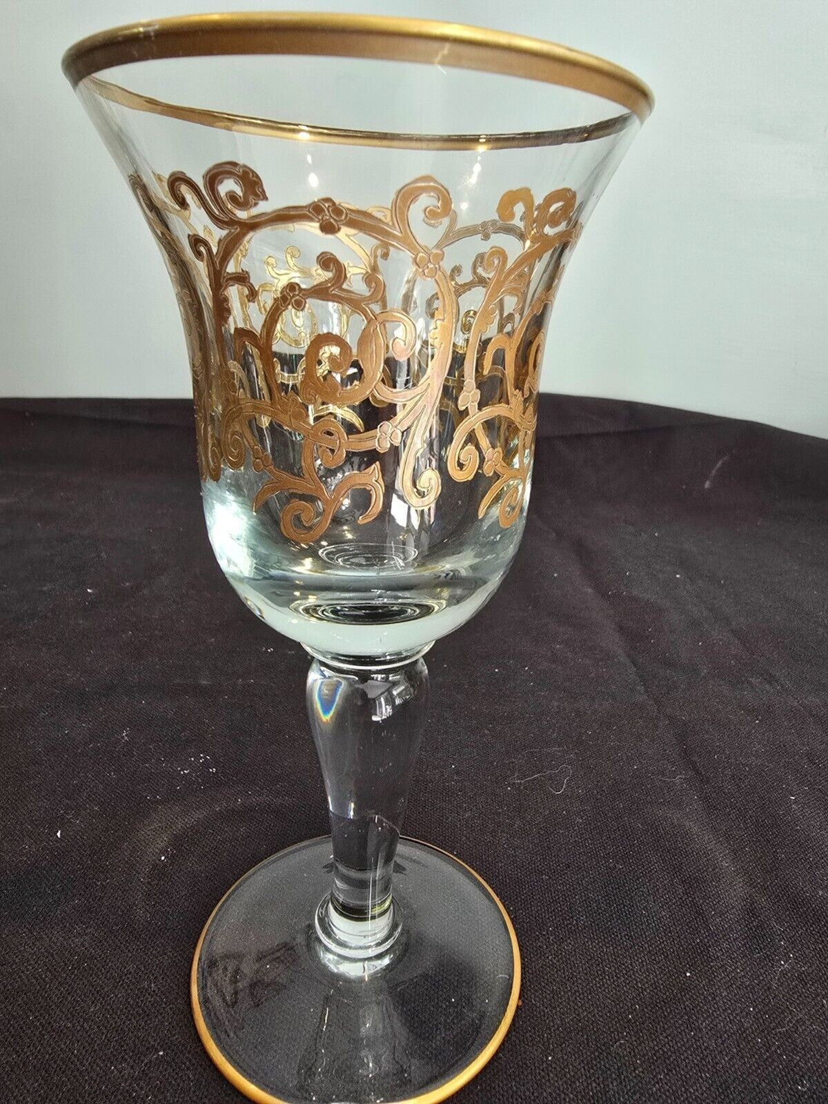 SET of 2 Interglass Italy Clear & Hand Painted 24K Gold Water/Wine Glasses