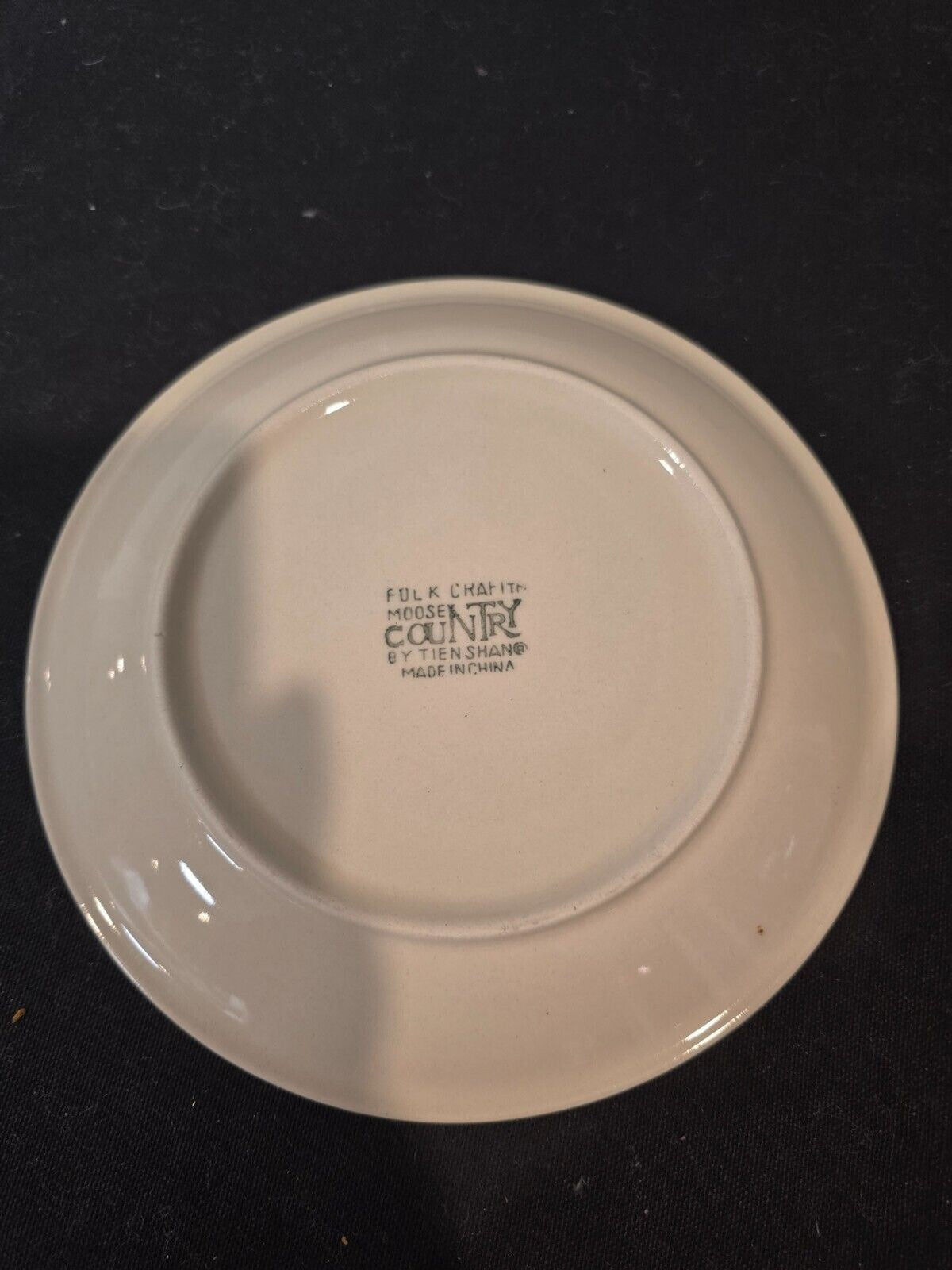 3 Tienshan Folk Craft Moose Country 7 3/4" Salad Plates Forest Green StoneWare