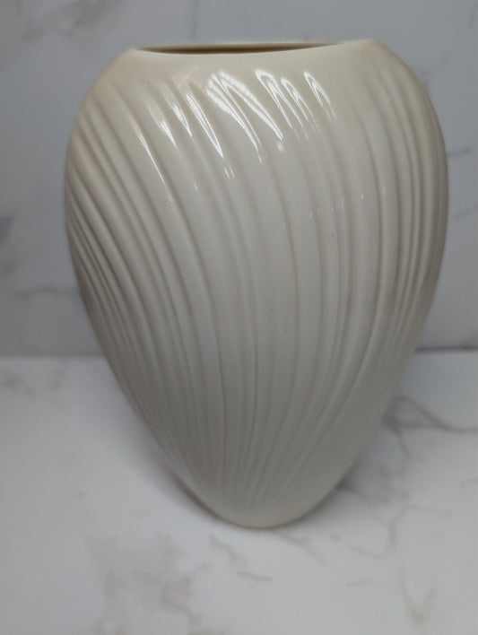 Lenox Ivory Ribbed Porcelain Vase Made in USA 8" Modern Swirl