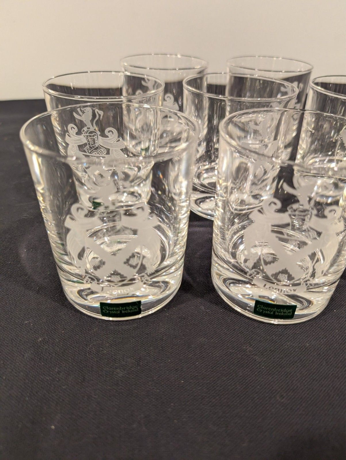 8 Clarenbridge Crystal Ireland Lennox Family Crest Double Old Fashioned Glasses