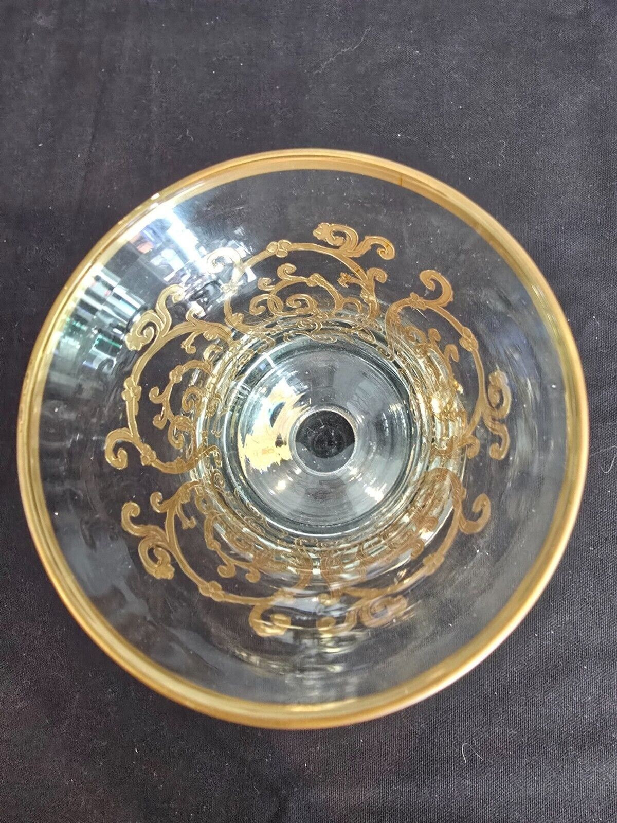 SET of 2 Interglass Italy Clear & Hand Painted 24K Gold Water/Wine Glasses