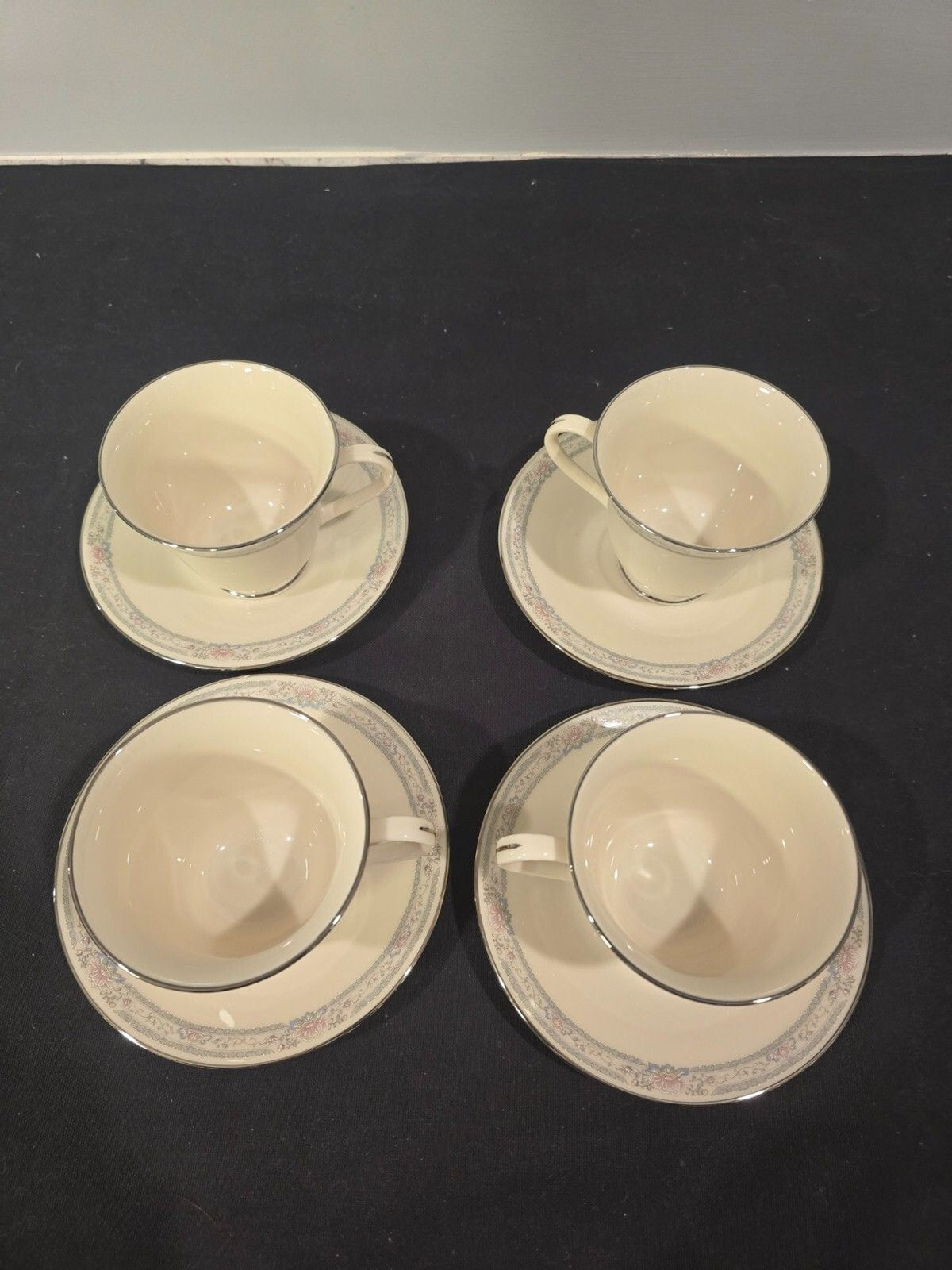 Set of 4 Lenox Charleston Coffee/Tea Cup & Saucers - New
