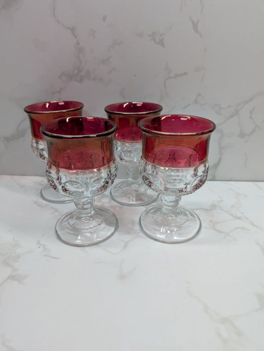 Tiffin King’s Crown Ruby Flash Juice Glasses Set of 4 VTG Thumbprint Stemware