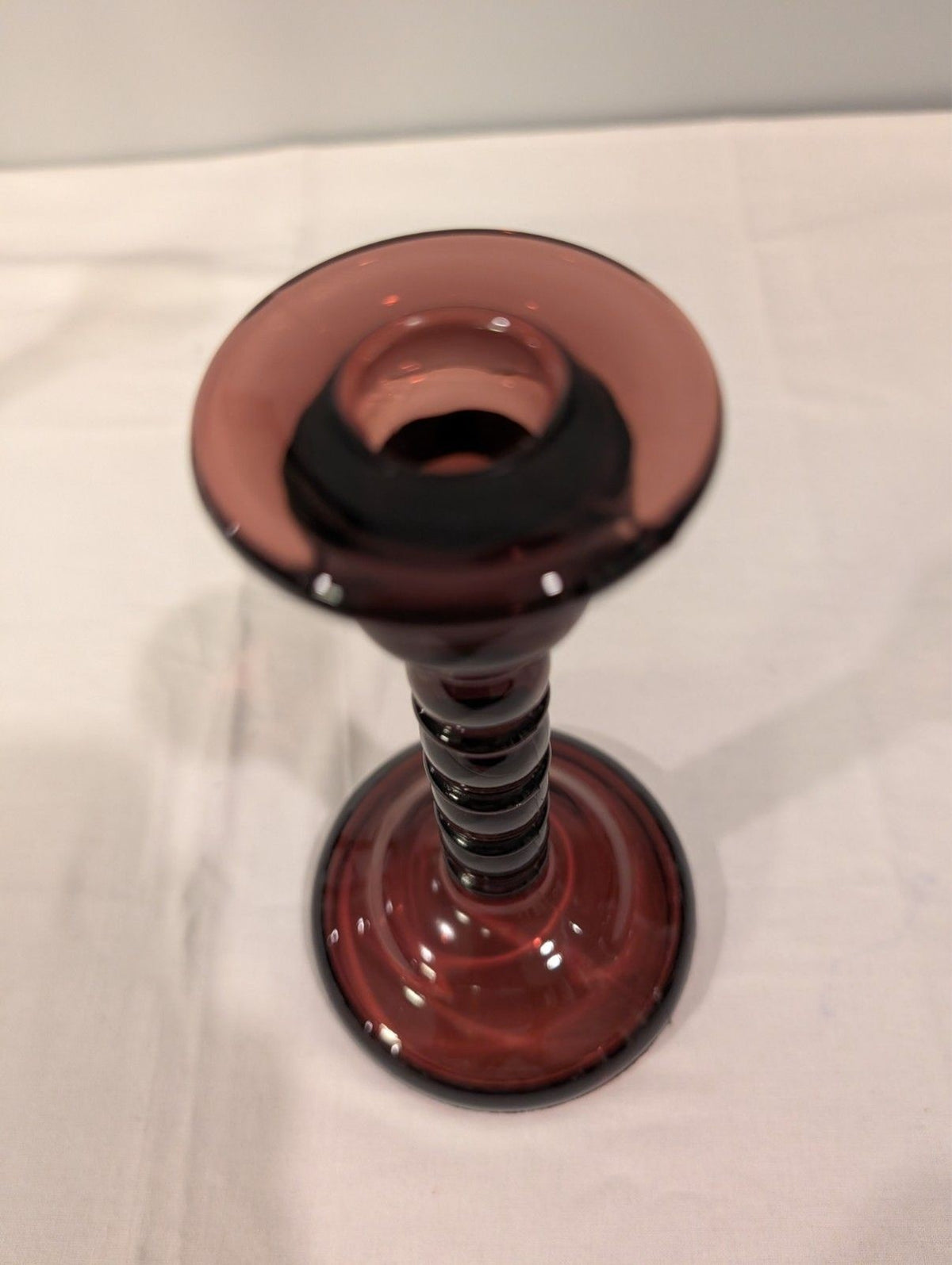 Vintage Amethyst Glass Candlesticks — 8" Taper Holders — Stacked Ball Stem  Pair
