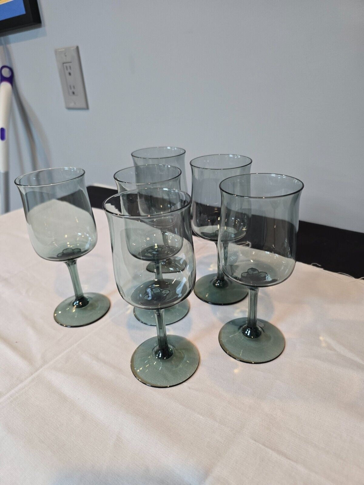 Set of 6 Lenox Crystal Silver Mist Blue Gray Water/Wine Goblet Glasses 6"