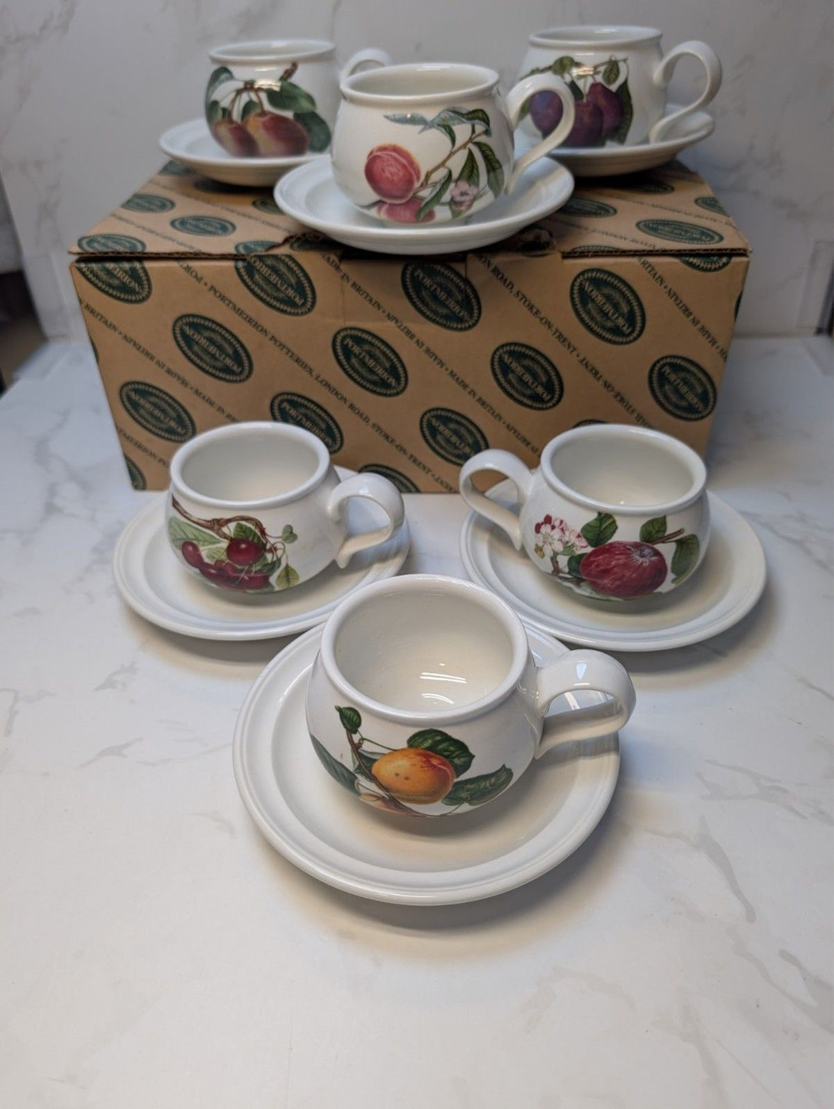 Portmeirion Pomona Tea Cups & Saucers Set 6 Boxed Susan Williams-Ellis