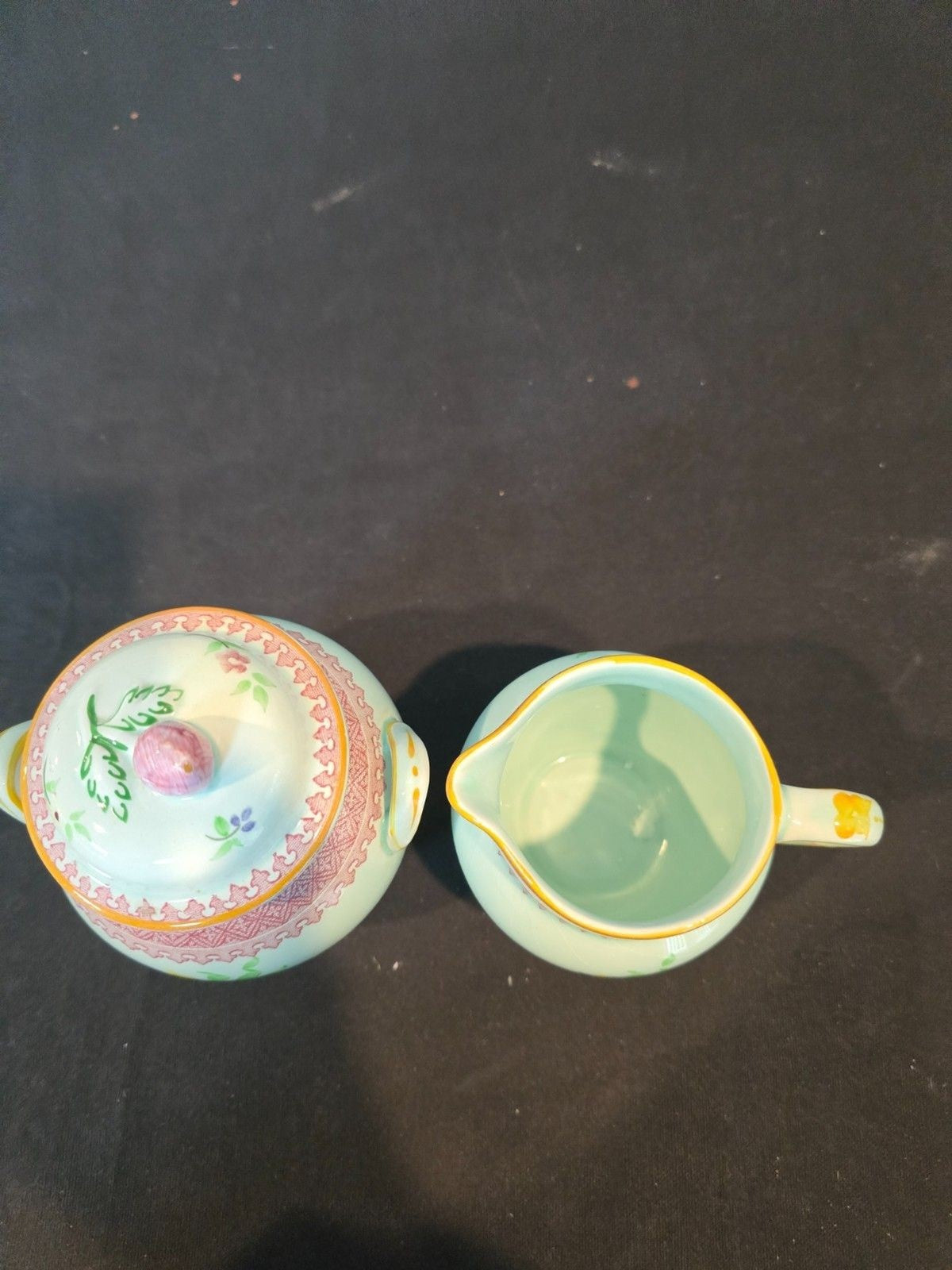 Adams Calyx Ware Lowestoft 2087 Sugar Bowl & Creamer Set England