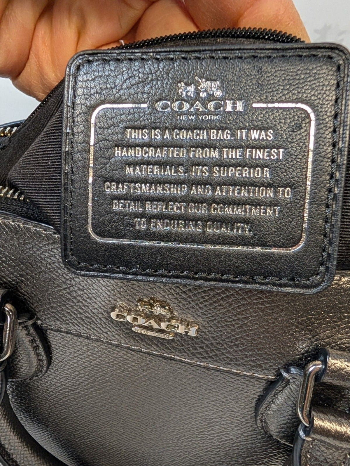 Coach Bennett Satchel / Purse — Metallic Gunmetal Leather 2 Way