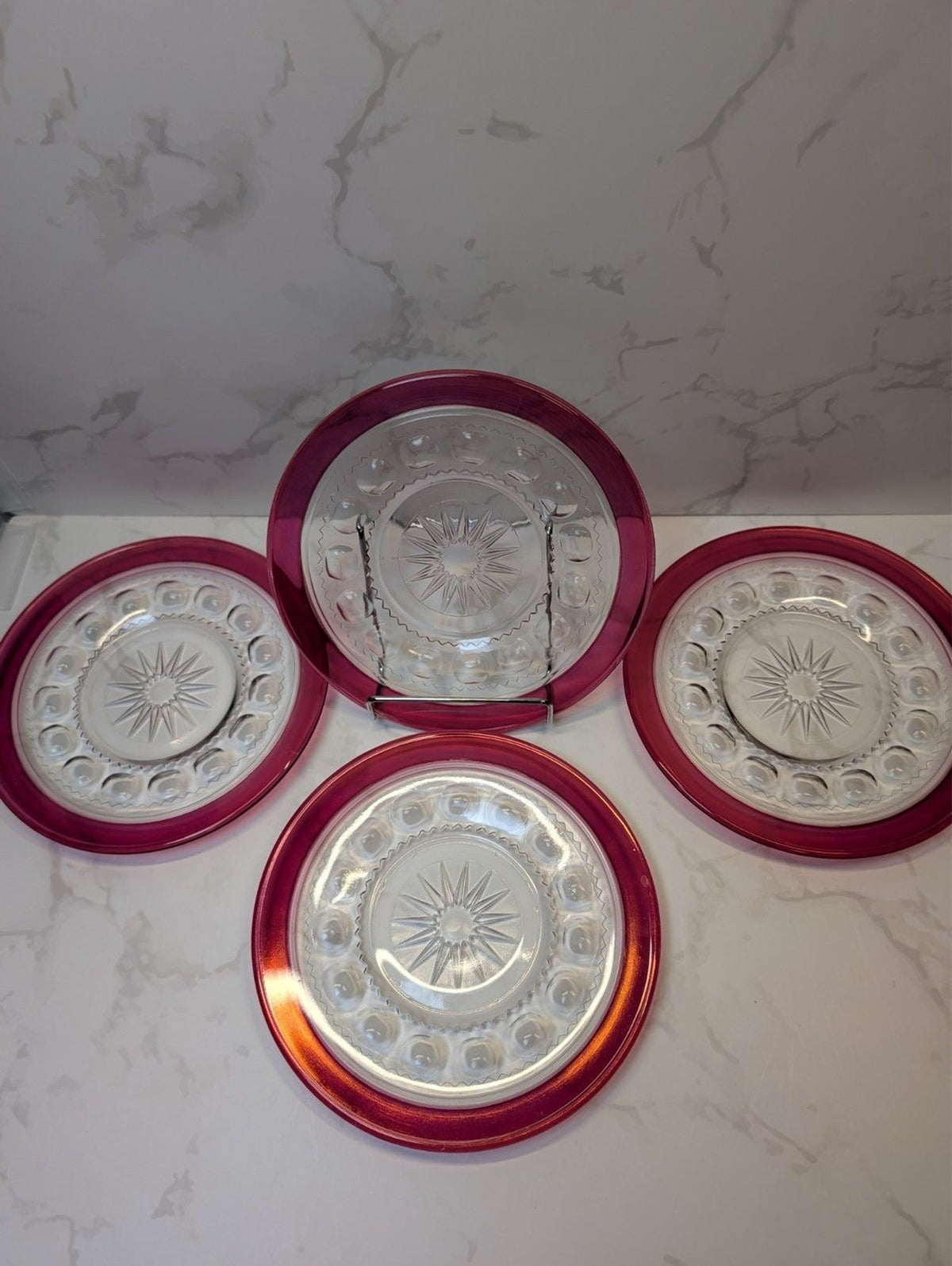 Tiffin King’s Crown Ruby Flash Dessert/Salad Plates Set of 4 7” Sandwich Plates