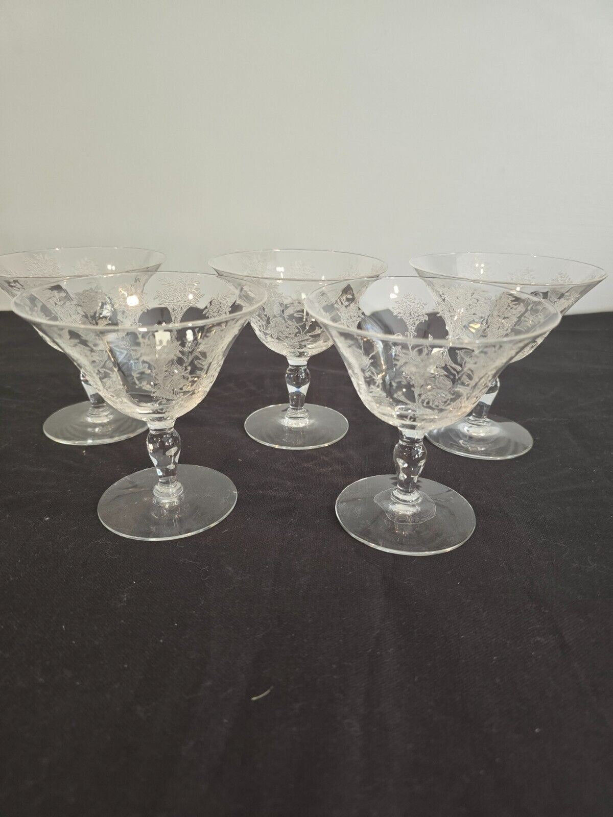Morgantown Mayfair 7711 Etched Low Sherbet/Champagne  Glasses 4.25" Set of 5
