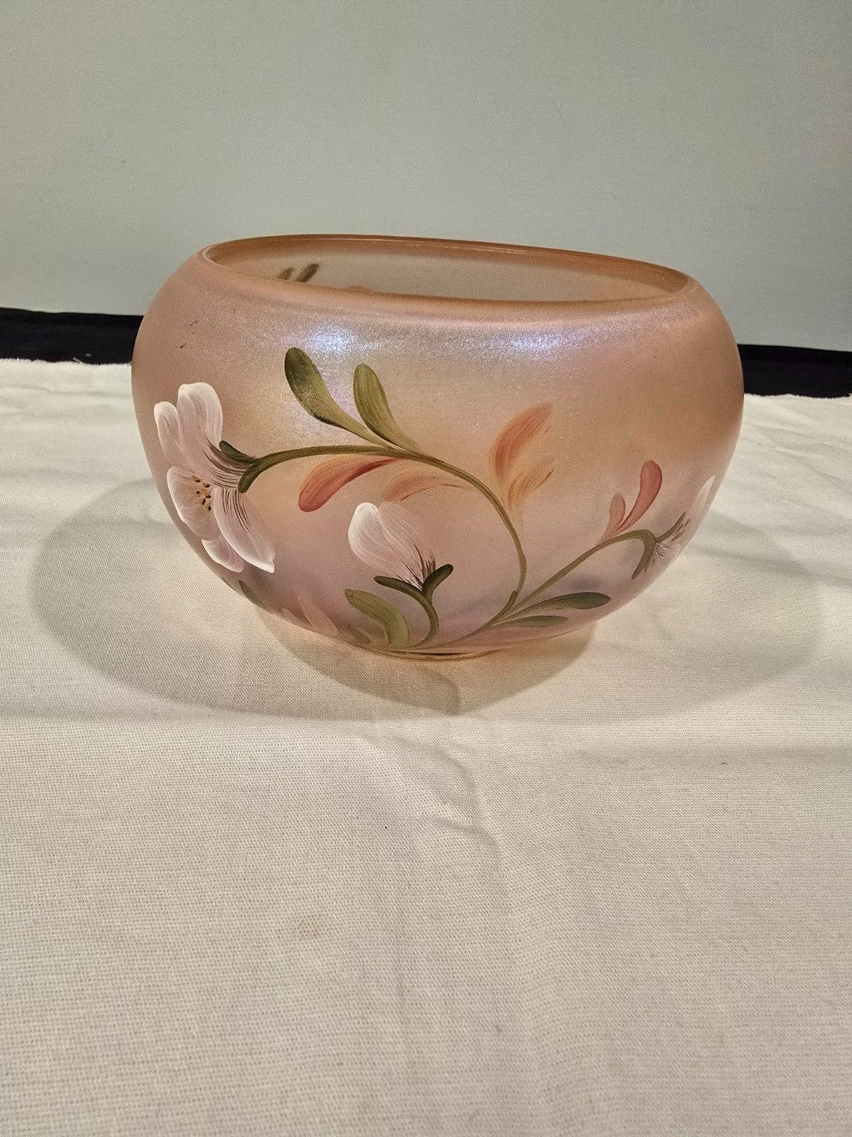 Fenton Hand-Painted Iridescent Glass Bowl – Signed “Handpainted by Sue Jackson”