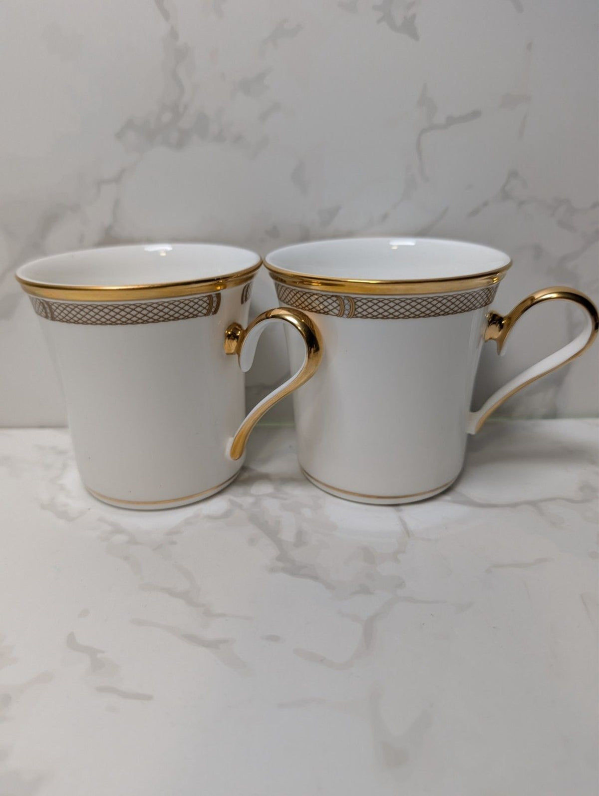 Lenox Eternal White Dimension II Set of 6 Mugs Gold Trim USA Made