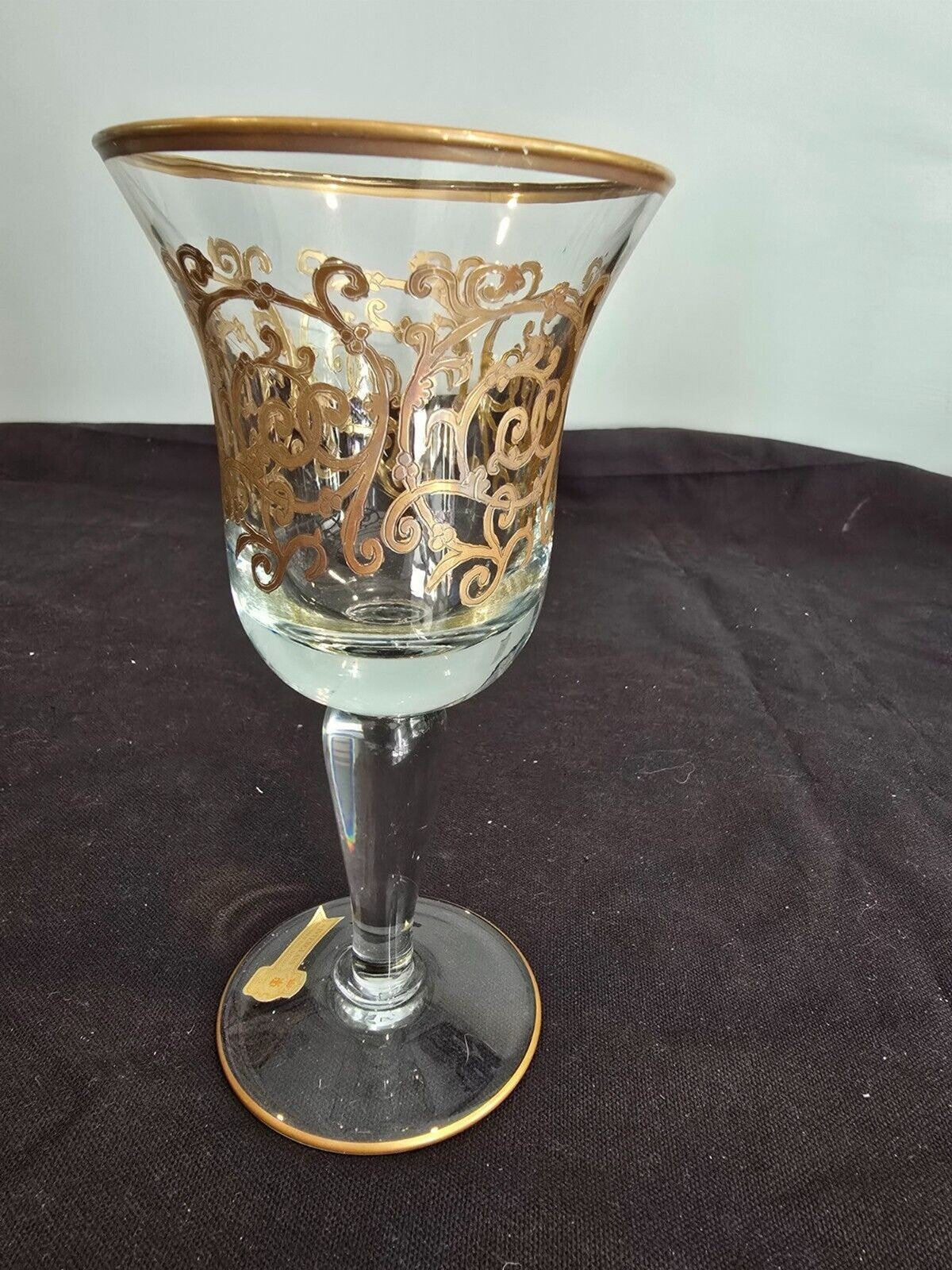 SET of 2 Interglass Italy Clear & Hand Painted 24K Gold Water/Wine Glasses