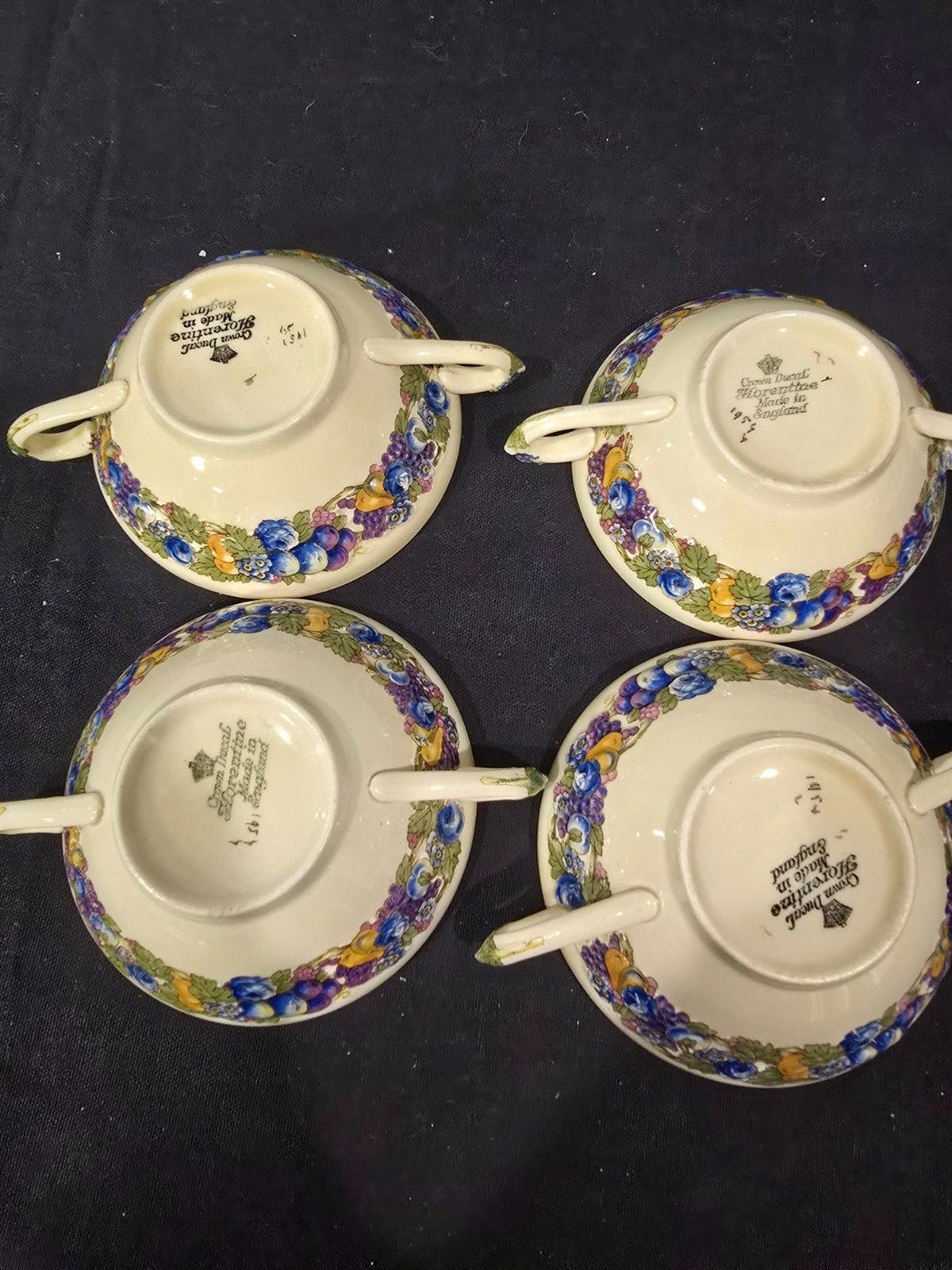 Crown Ducal "Florentine" Cream Soup Bowls with Underplates – Set of 4