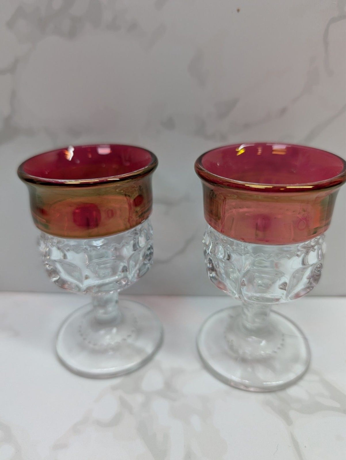 Tiffin King’s Crown Ruby Flash Wine Glasses Set of 4 Vintage Thumbprint Stemware