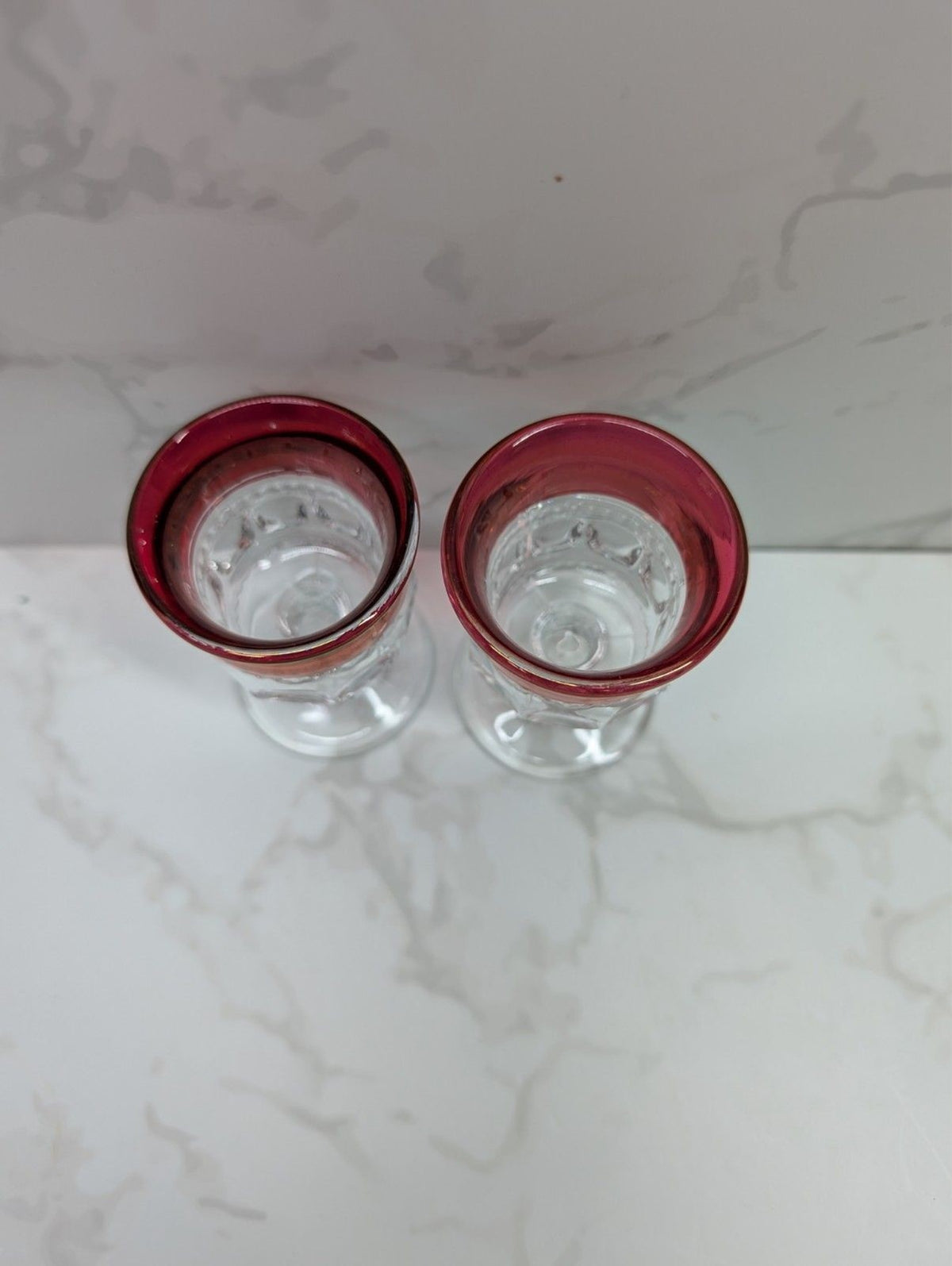 Tiffin King’s Crown Ruby Flash Wine Glasses Set of 4 Vintage Thumbprint Stemware