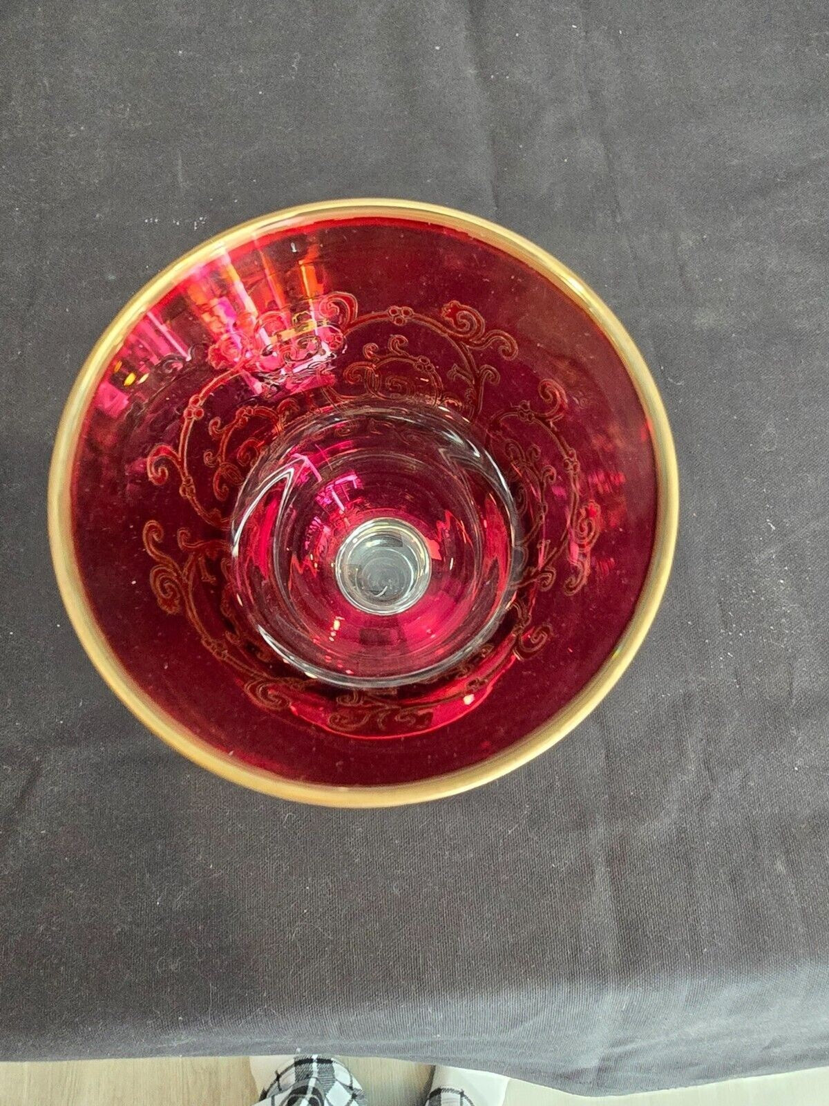 SET of 2 Interglass Italy Red & Hand Painted 24K Gold Water/Wine Glasses