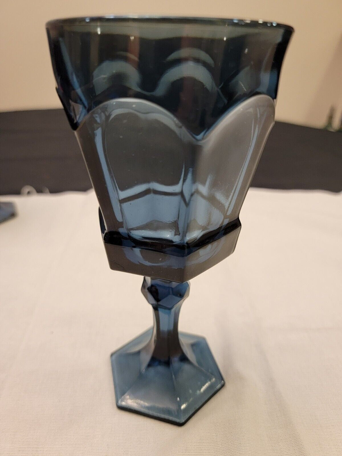 Set of (2) Vintage Fostoria Virginia Dark Blue Wine/Water Goblets - 7.25"