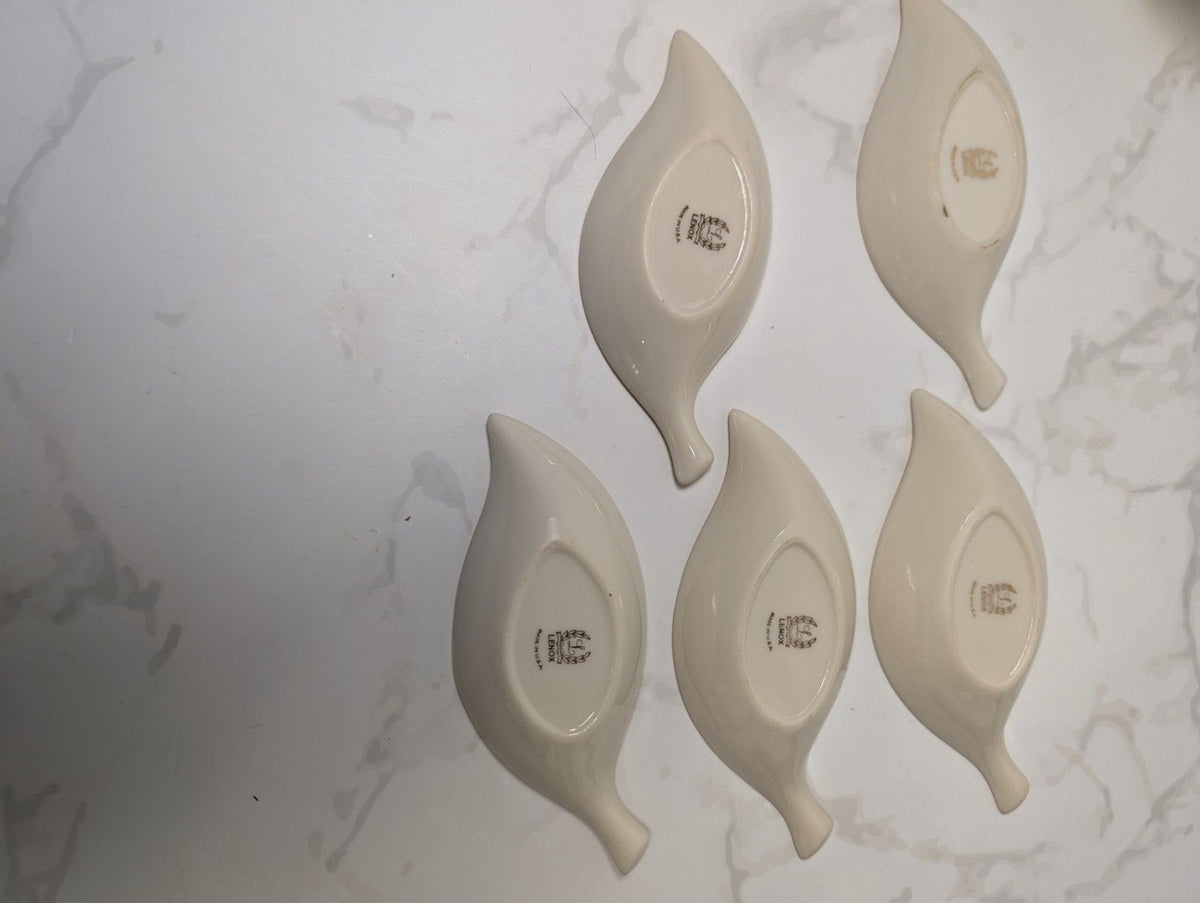 Lenox Ivory Gold Trim Lot Leaf Dishes Vase Bowl Planter Set
