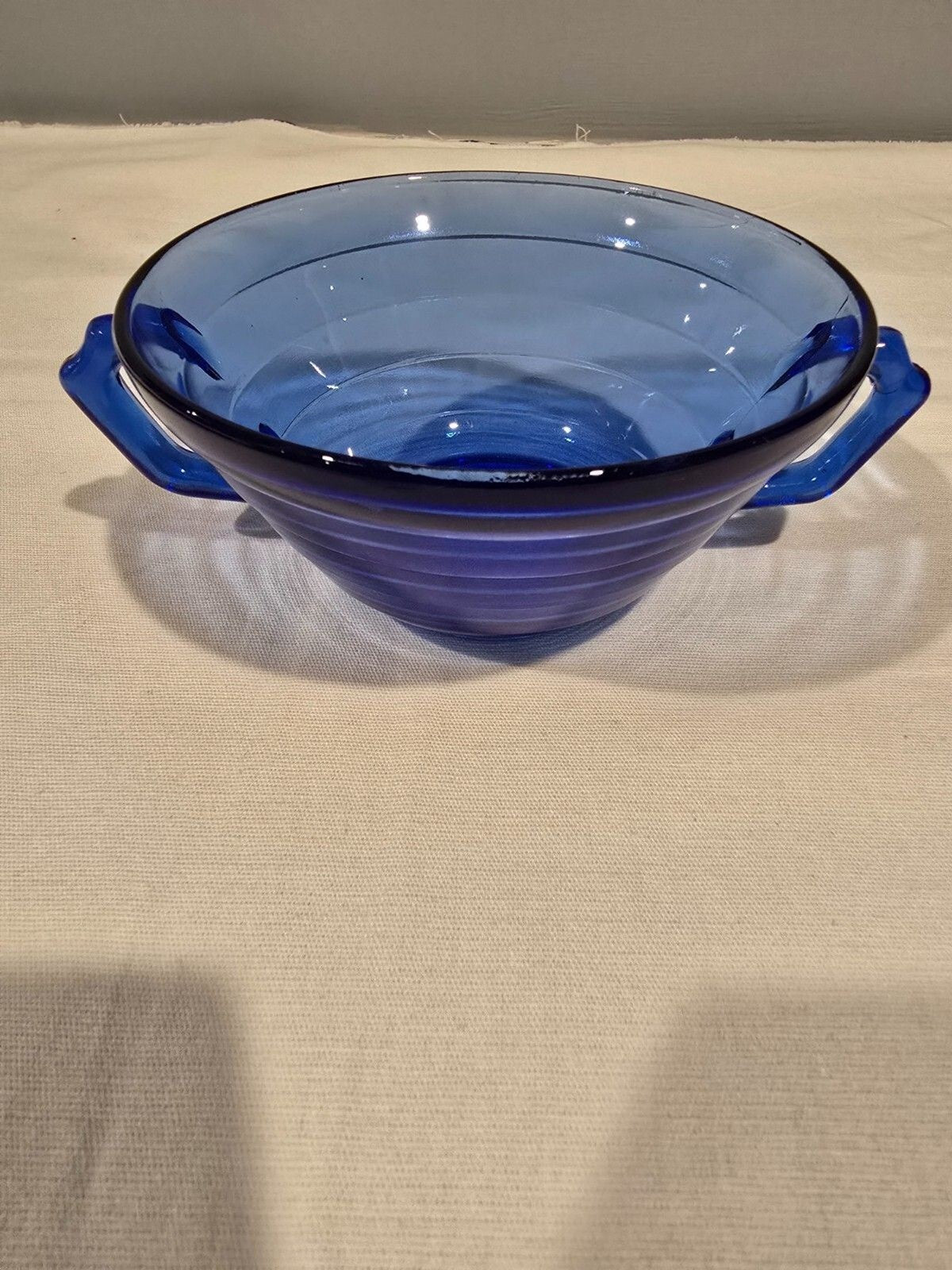 Hazel Atlas Moderntone Cobalt 2-Handled Soup Bowl – Depression Glass – Vtg 1930s