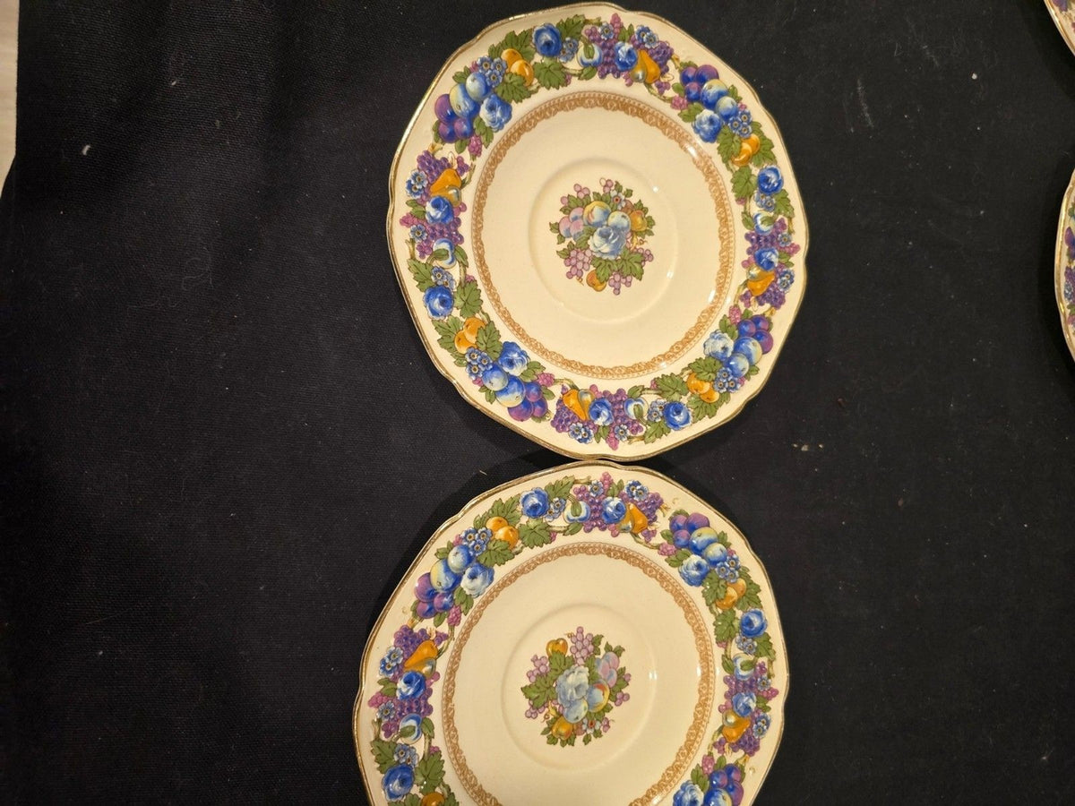 Crown Ducal "Florentine" Cream Soup Bowls with Underplates – Set of 4