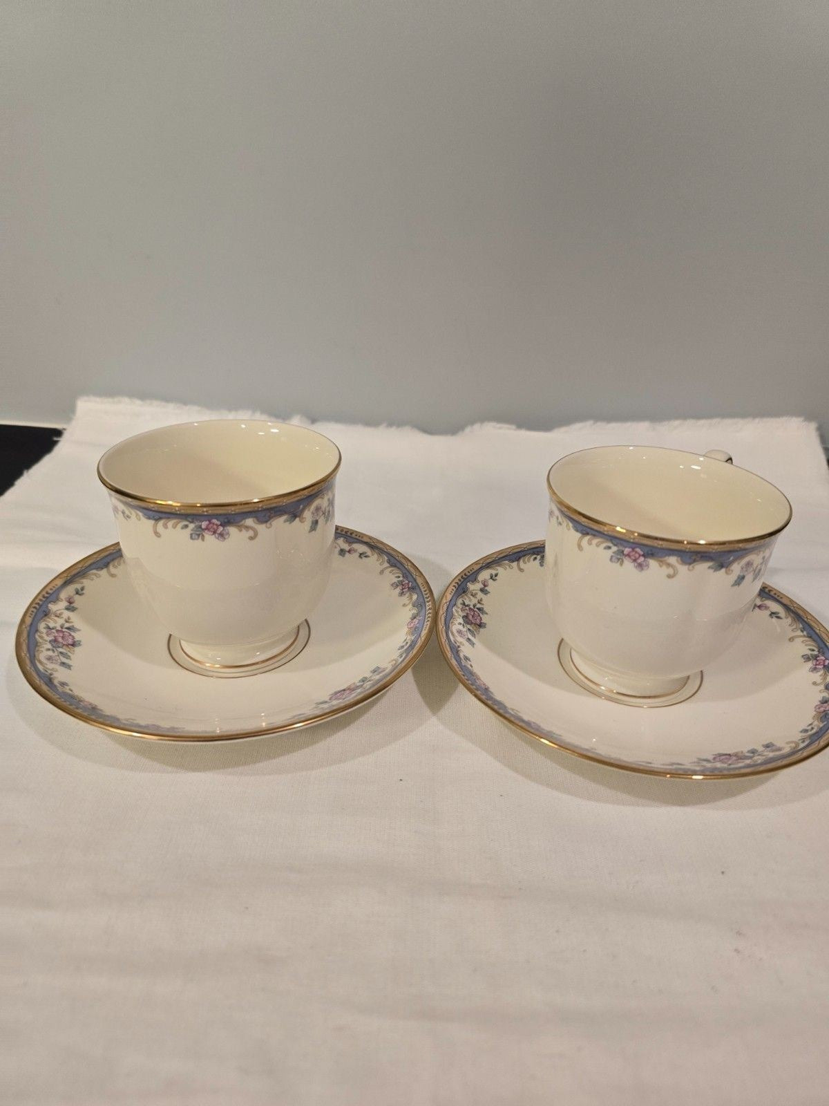Lenox Southern Vista Cup & Saucer Set Floral Blue Gold Trim