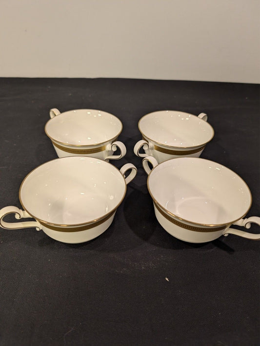 Set of 4 Heinrich (Villeroy & Boch) “Gold Brocade” Bone China Cream Soup Bowls