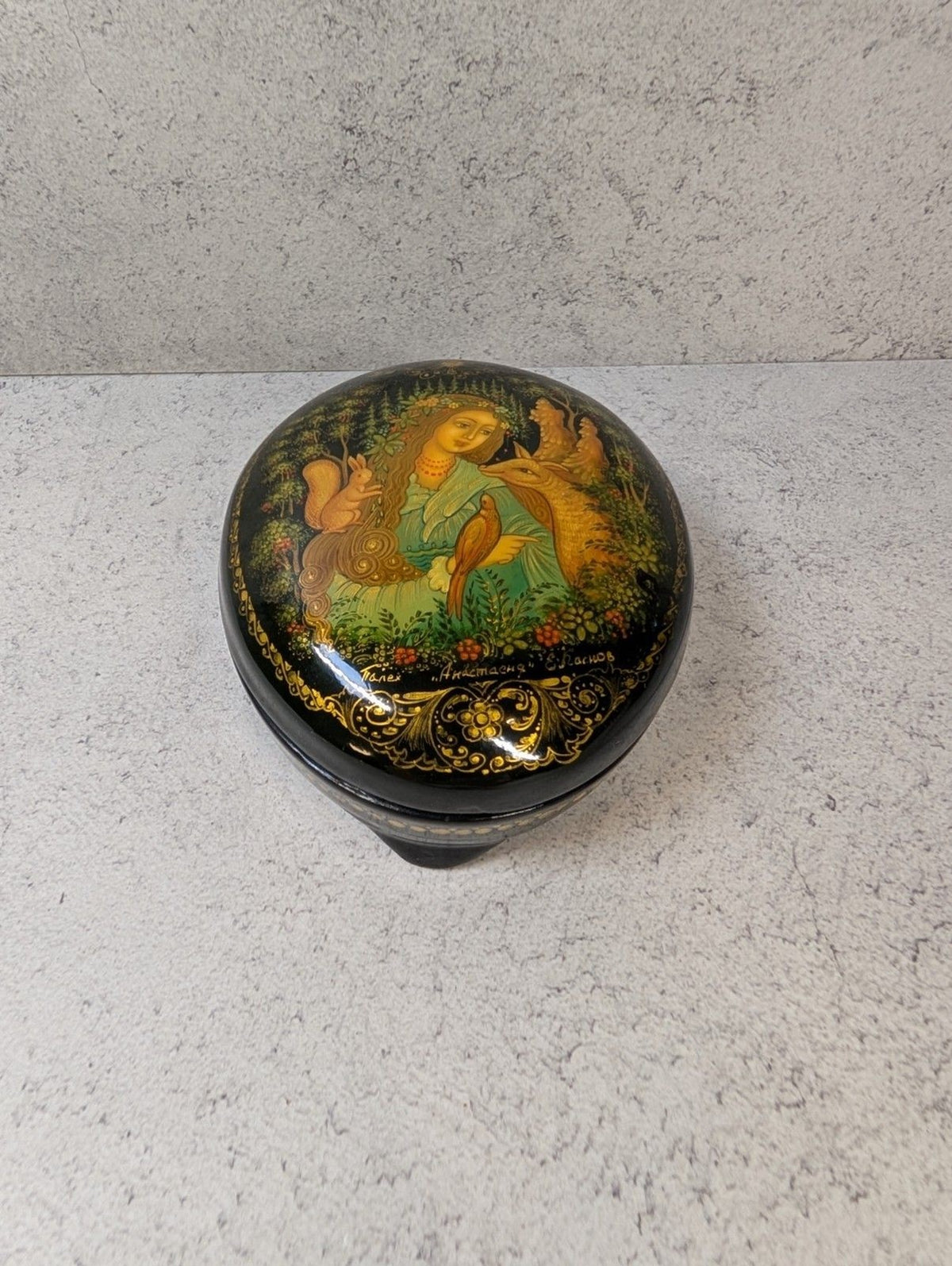 Signed Palekh Russian Lacquer Box – “Anastasia” Forest Maiden Scene Hand-Painted