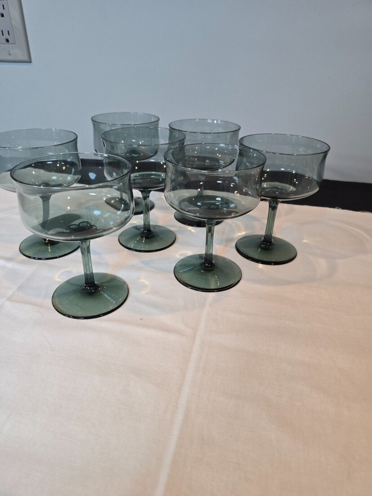 Set of 7 Lenox Crystal Silver Mist Blue Gray Champagne/Tall Sherbet Glasses 5"