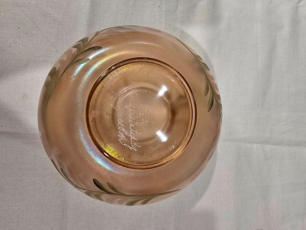 Fenton Hand-Painted Iridescent Glass Bowl – Signed “Handpainted by Sue Jackson”