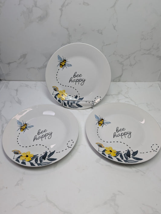 Royal Norfolk Bee Happy Salad Plates Set of 3 New Bee Floral 8.5"
