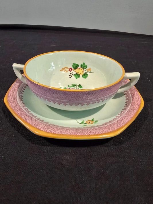 Adams Calyx Ware Lowestoft 2087 Hand Painted Cream Soup Bowl/Underplate England
