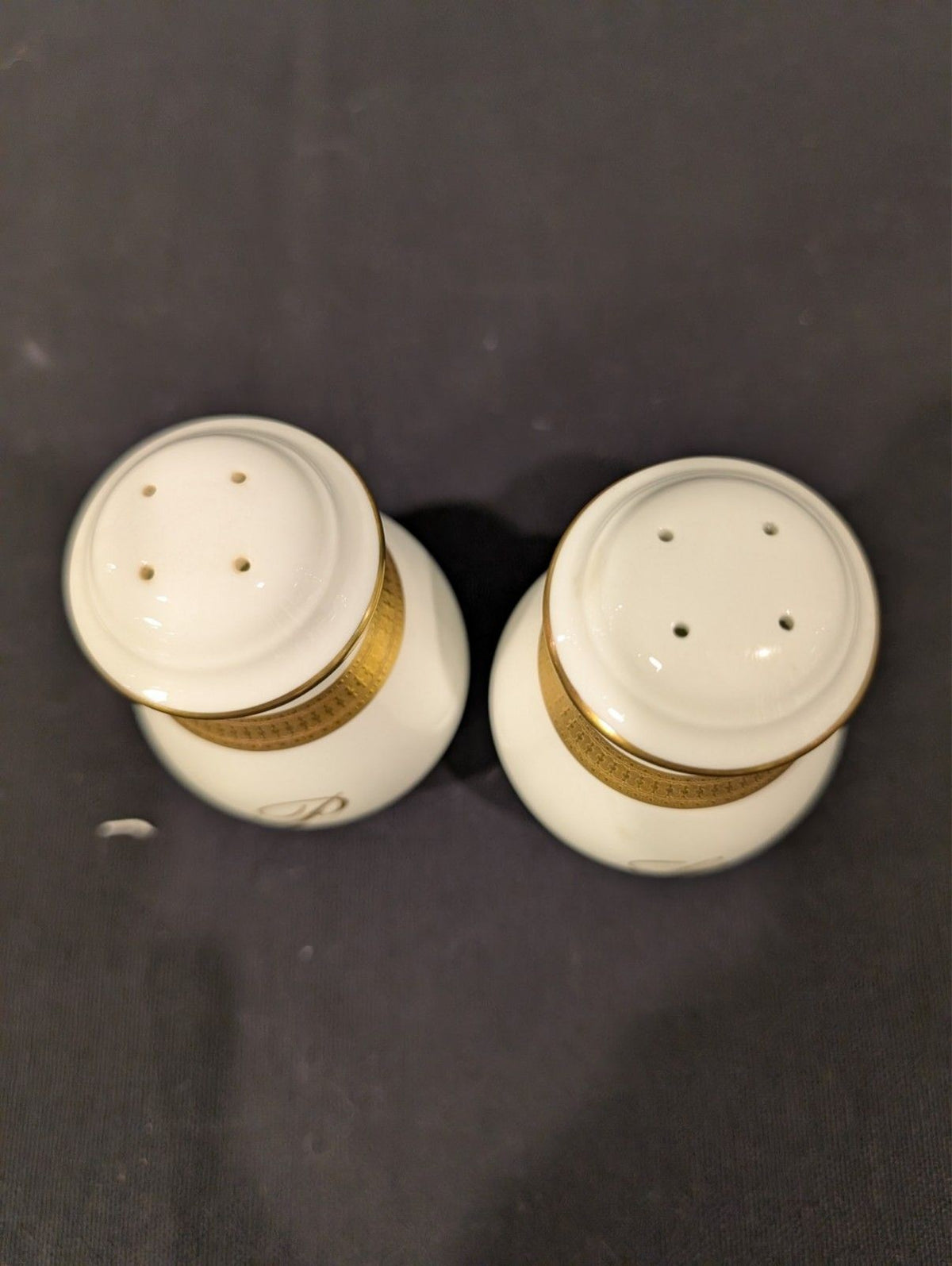 Heinrich Gold Brocade Salt and Pepper Shakers Villeroy & Boch Germany Bone China