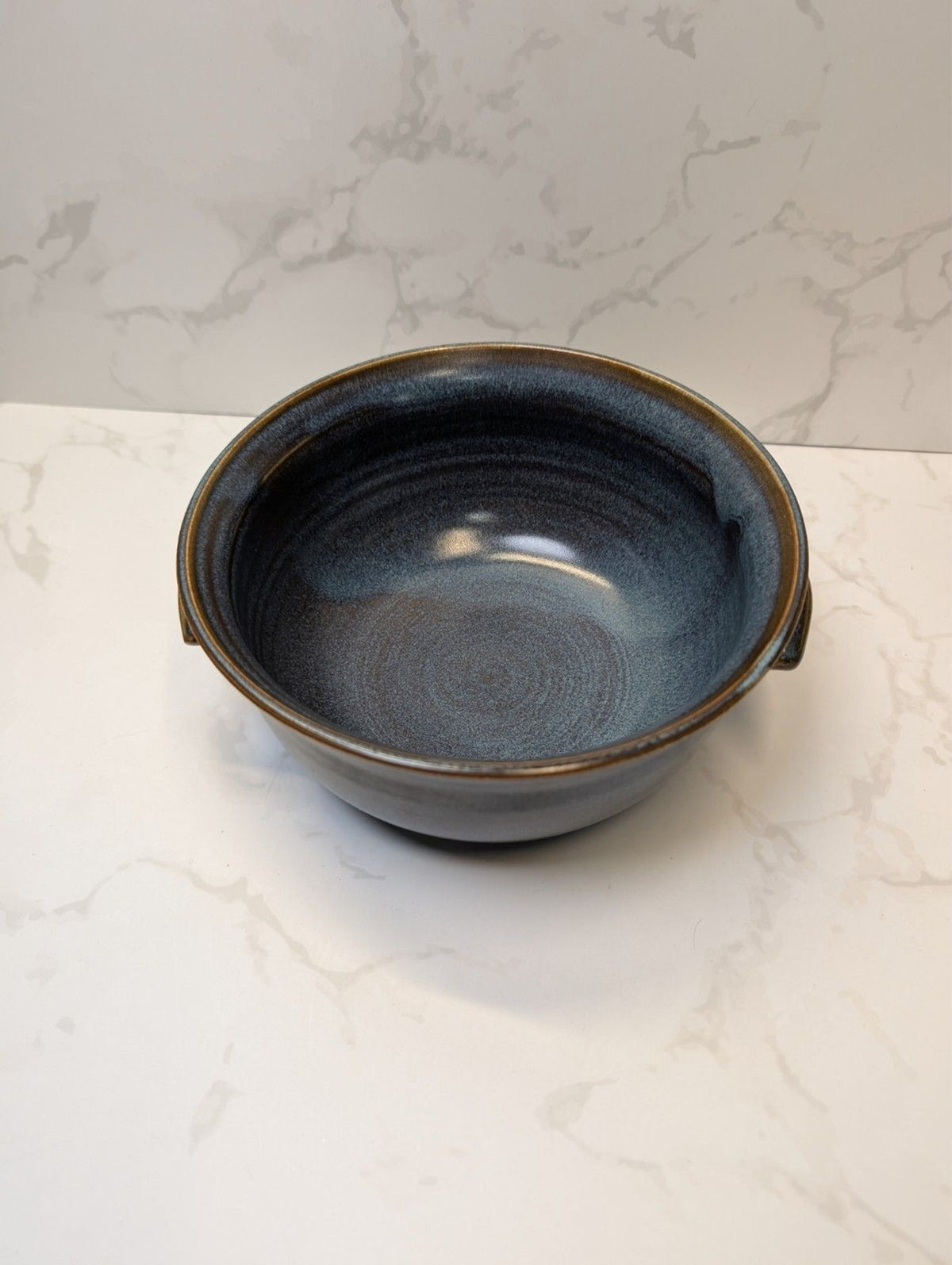 Signed B. Long Studio Pottery Blue Gray 5pc Set Hand Thrown Soup & Serving Bowls