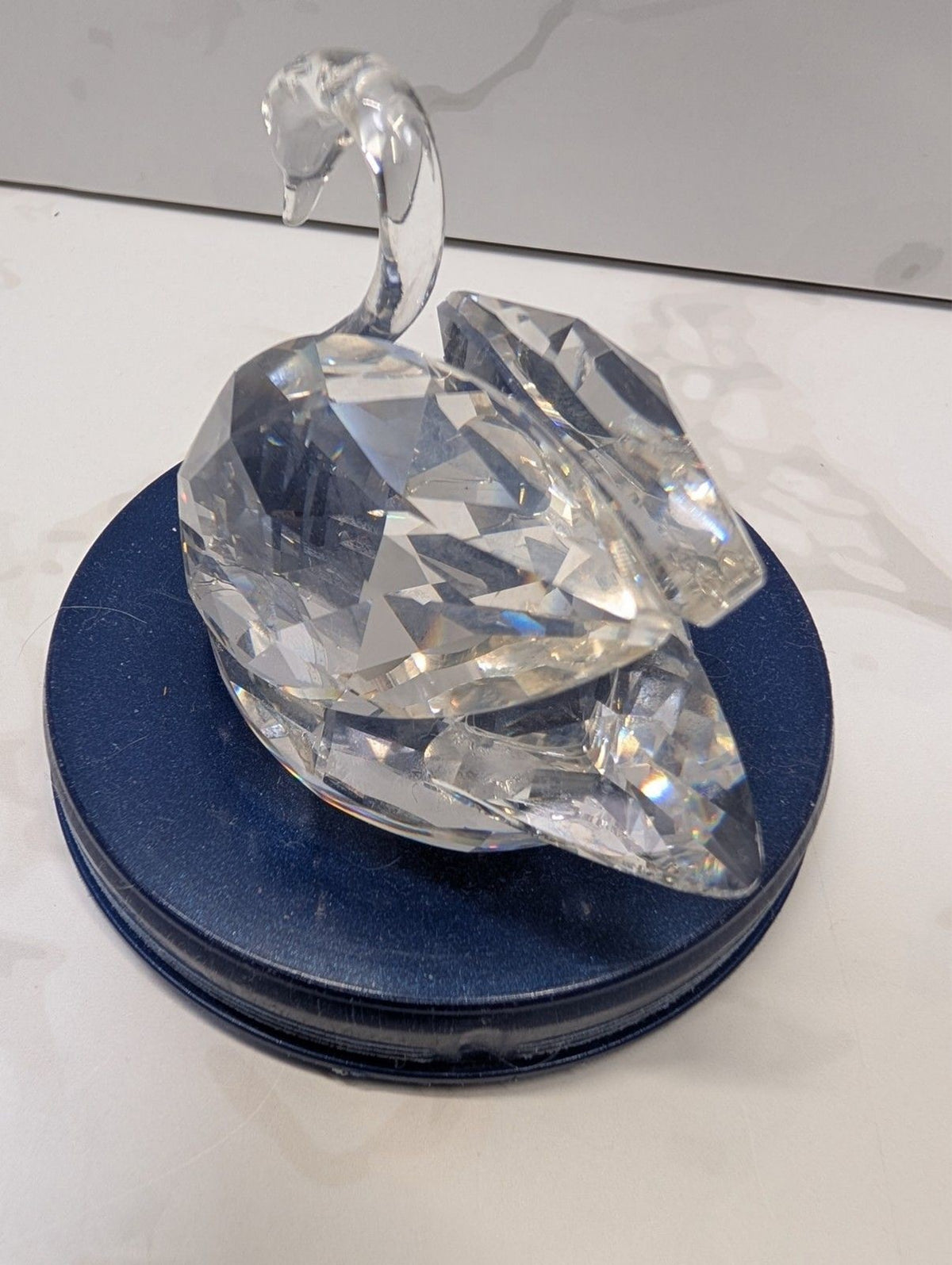 Swarovski Crystal Swan Figurine Clear Faceted w Original Box Austria Mid Size