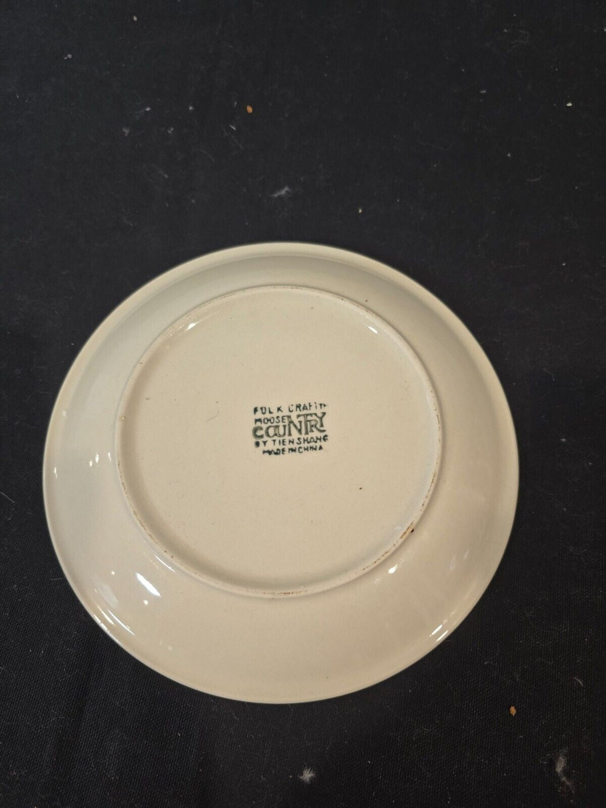 3 Tienshan Folk Craft Moose Country 7 3/4" Salad Plates Forest Green StoneWare