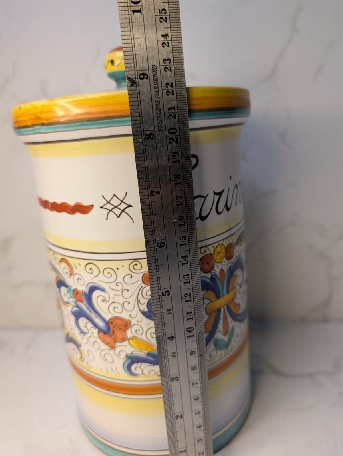 L'Antica Deruta Bellezza Farina Flour Canister w Lid Italian Majolica 10"