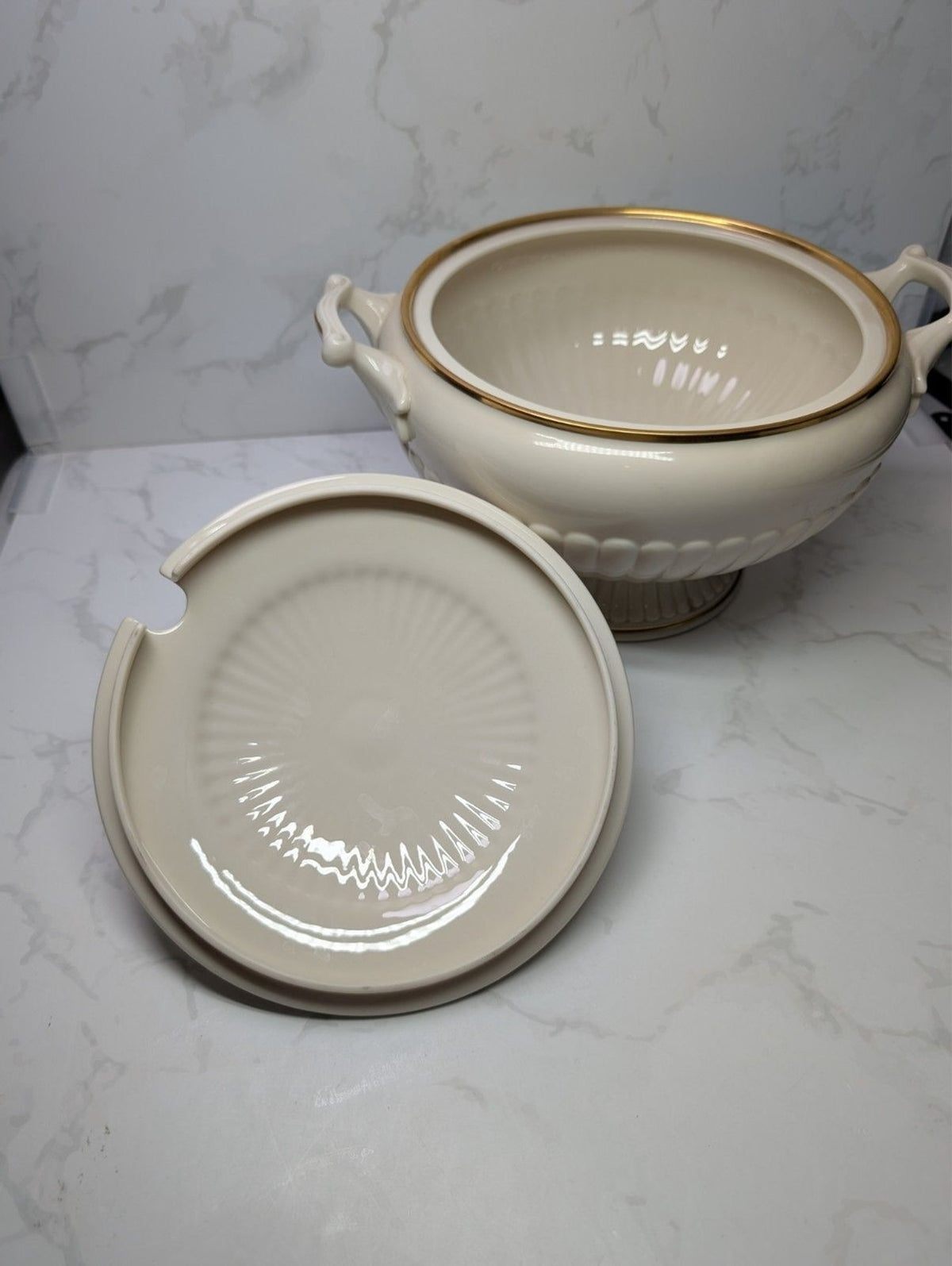 Lenox Georgian Covered Vegetable Bowl Tureen Ivory Gold USA