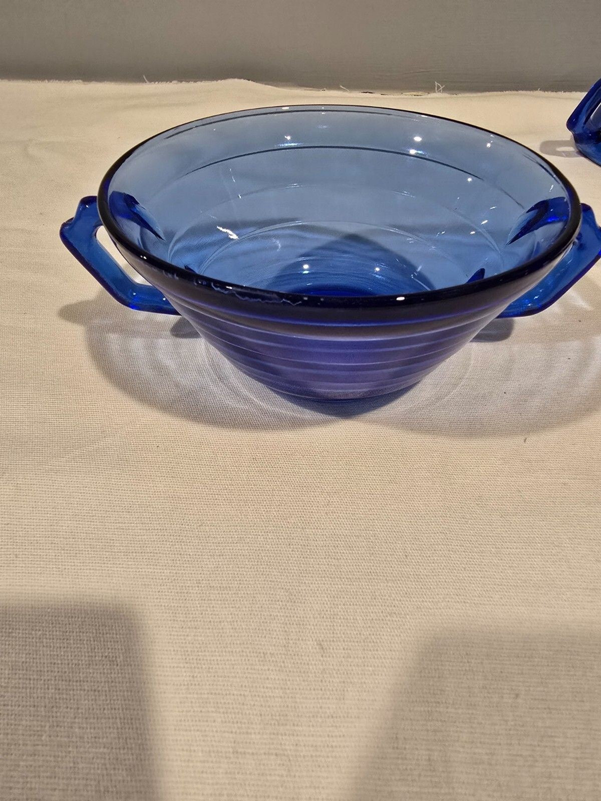 Hazel Atlas Moderntone Cobalt 2-Handled Soup Bowl – Depression Glass – Vtg 1930s