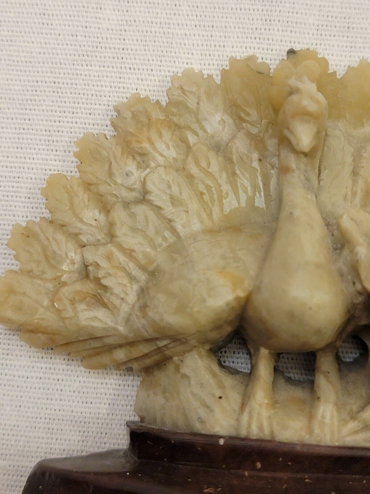Vintage Chinese Intricate Carved Peacock an Flower  Soapstone Figurine