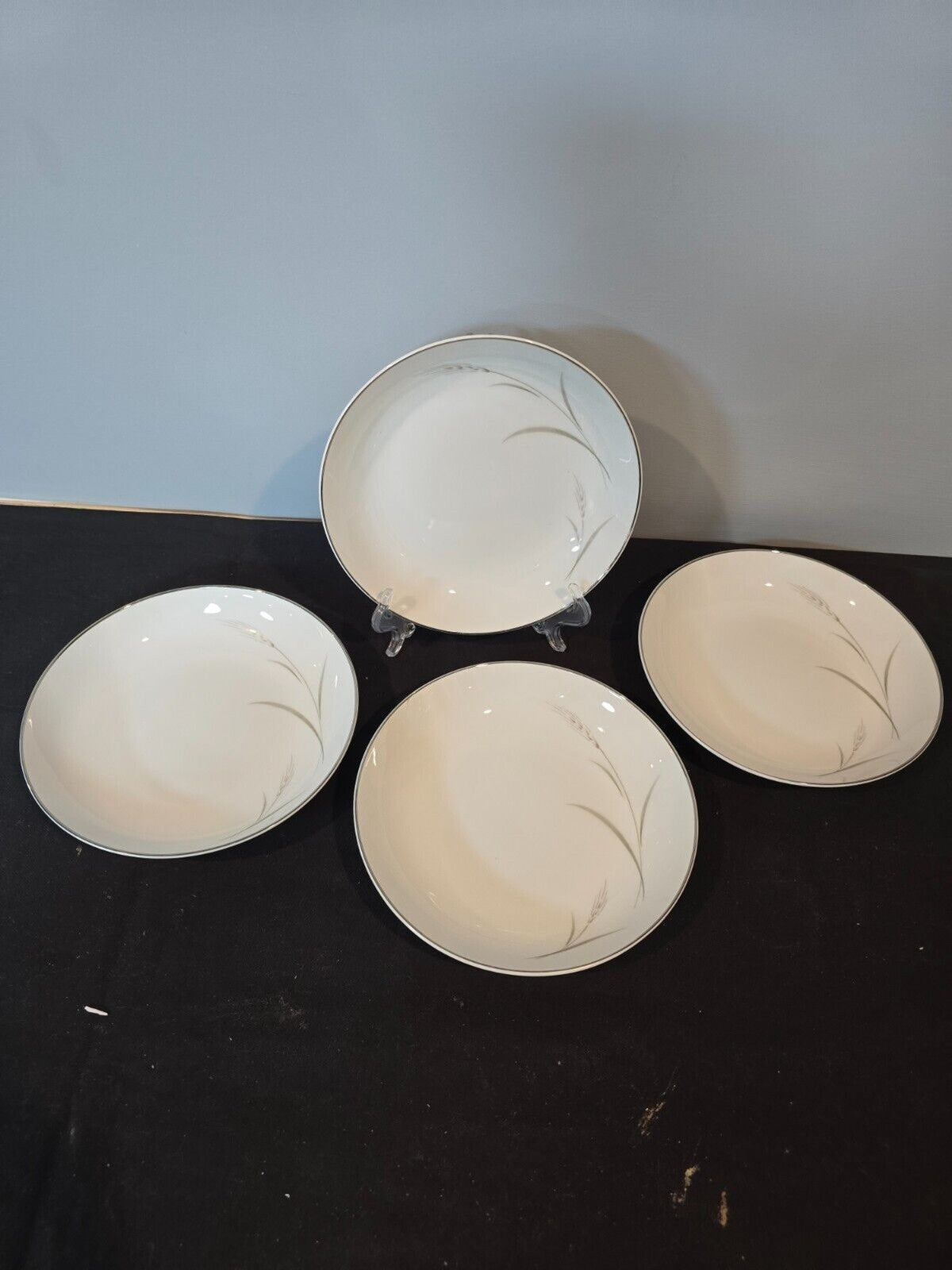 Set of 4  Mikasa Aries 8262 7 3/4" Coup Soup Bowl - Wheat W/Green & Gray Stalk