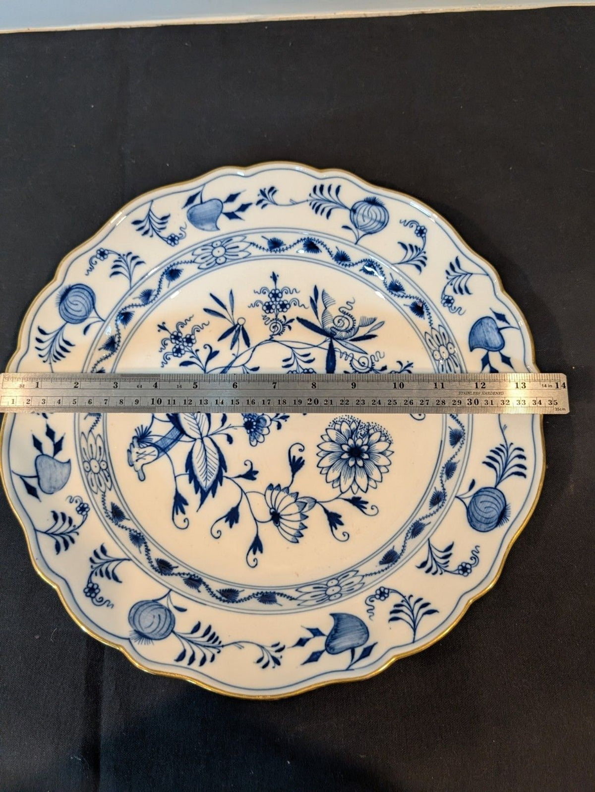 Meissen Blue Onion Gilt-Edge Serving Bowl 12.75" Late 19th Century First Quality