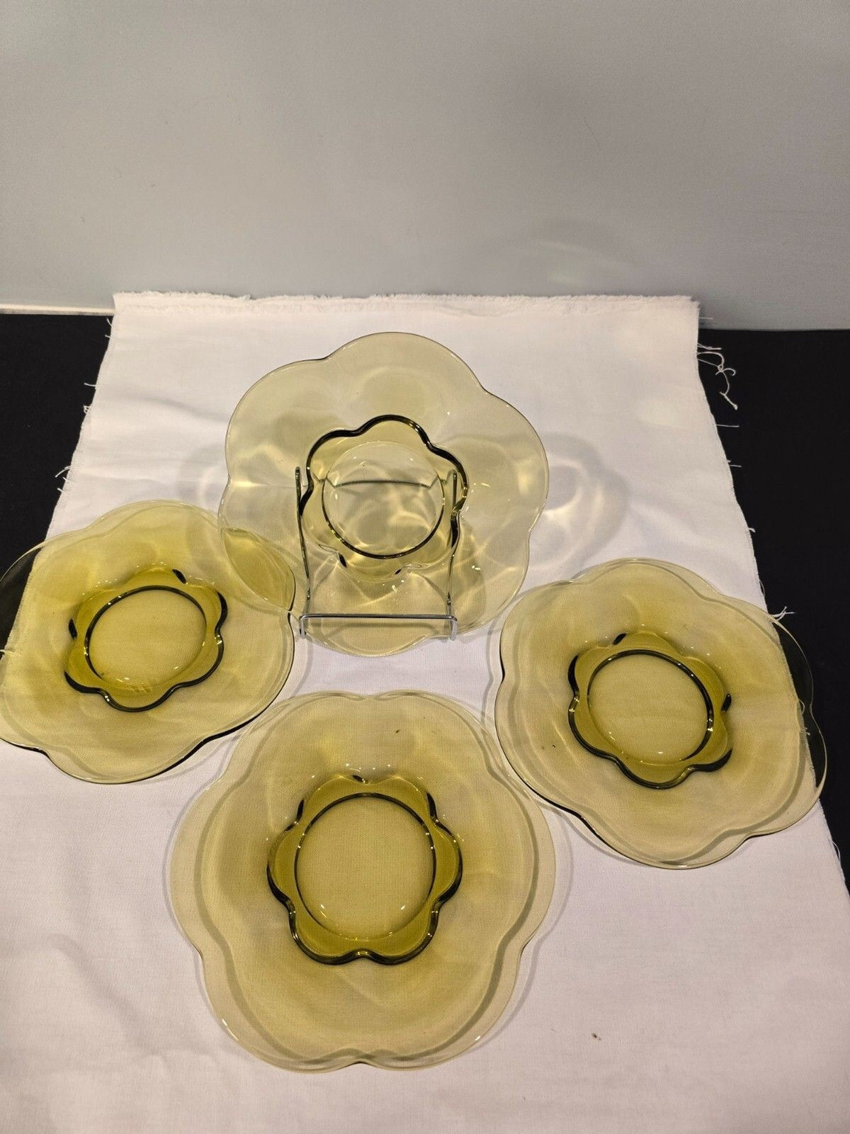 set of 4 Duncan & Miller Canterbury Chartreuse Salad Plates – Uranium Glass MCM