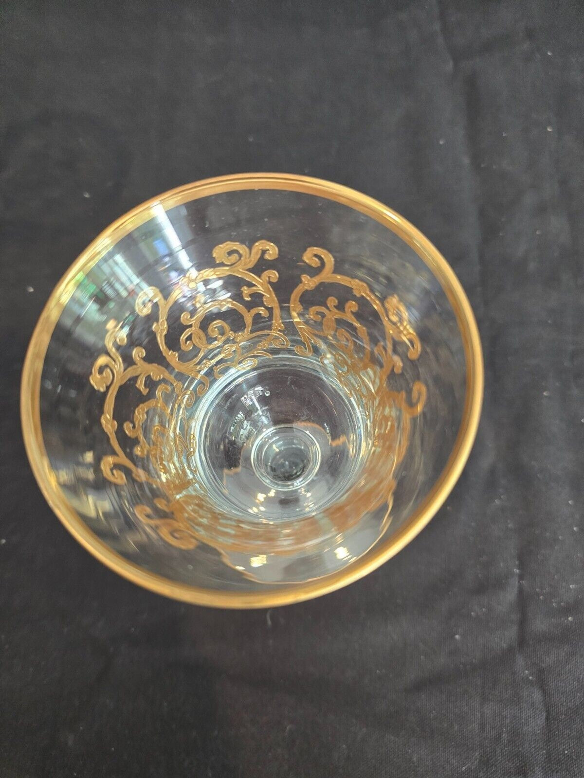 SET of 2 Interglass Italy Clear & Hand Painted 24K Gold Water/Wine Glasses