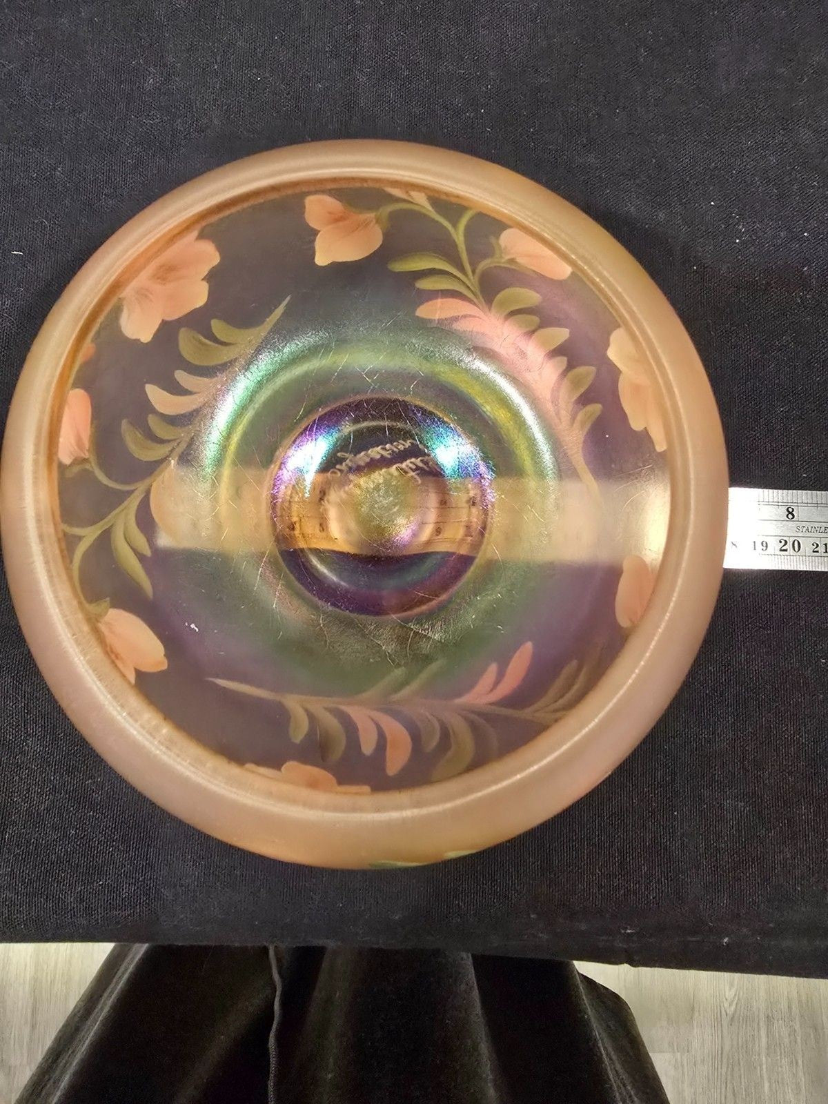 Fenton Hand-Painted Iridescent Glass Bowl – Signed “Handpainted by Sue Jackson”