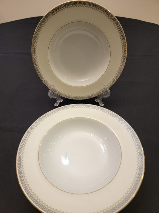 Noritake Audrey Rimmed Soup Bowl Greek Key Cream-Color Japan #3078 Set of 4