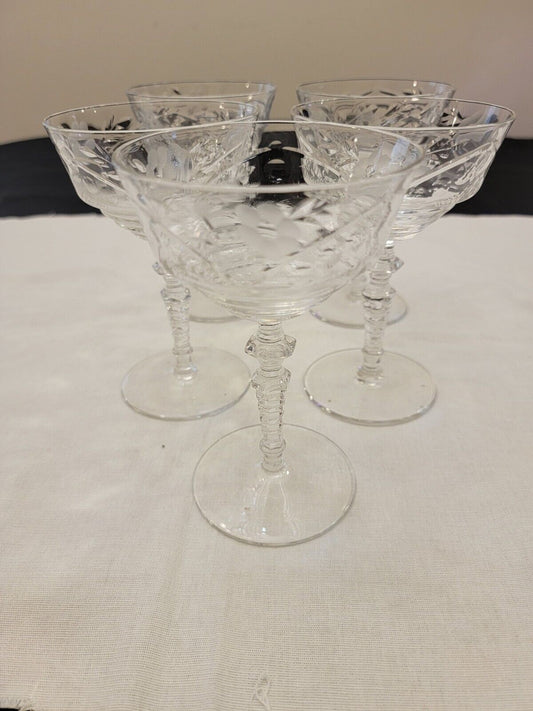 Set of 5 #2006 Libbey Rock Sharpe Marshfield Tall Champagne/Sherbet